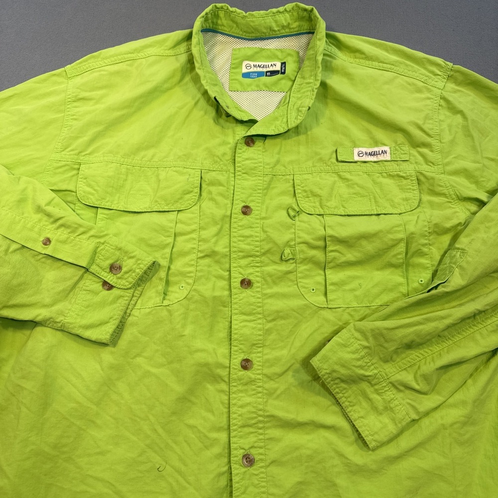 Magellan Drifit Outdoor Fish Gear Shirt Men's XL Relaxed Fit NEON GREEN L/S